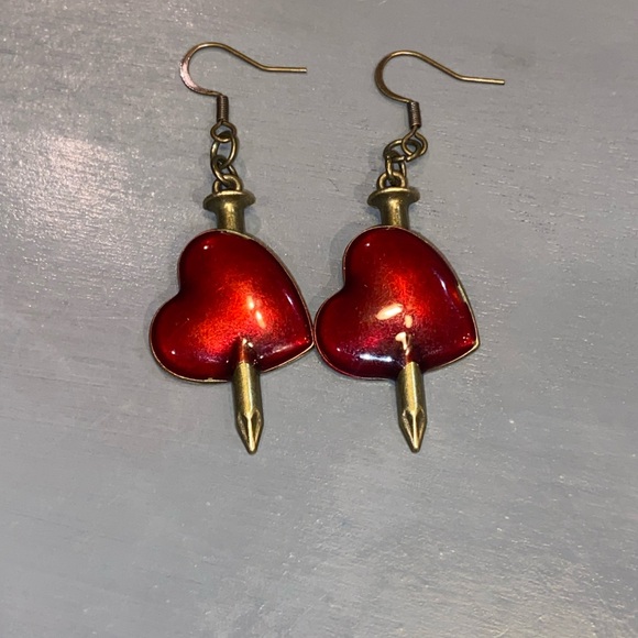 Handmade Jewelry - Handmade Red Heart Dagger Earrings